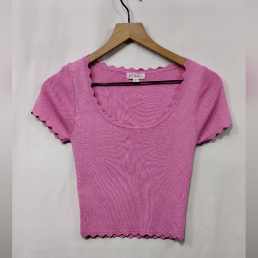 Blu Pepper Scalloped Top Women's M Pink Barbiecore Babydoll Retro Y2K